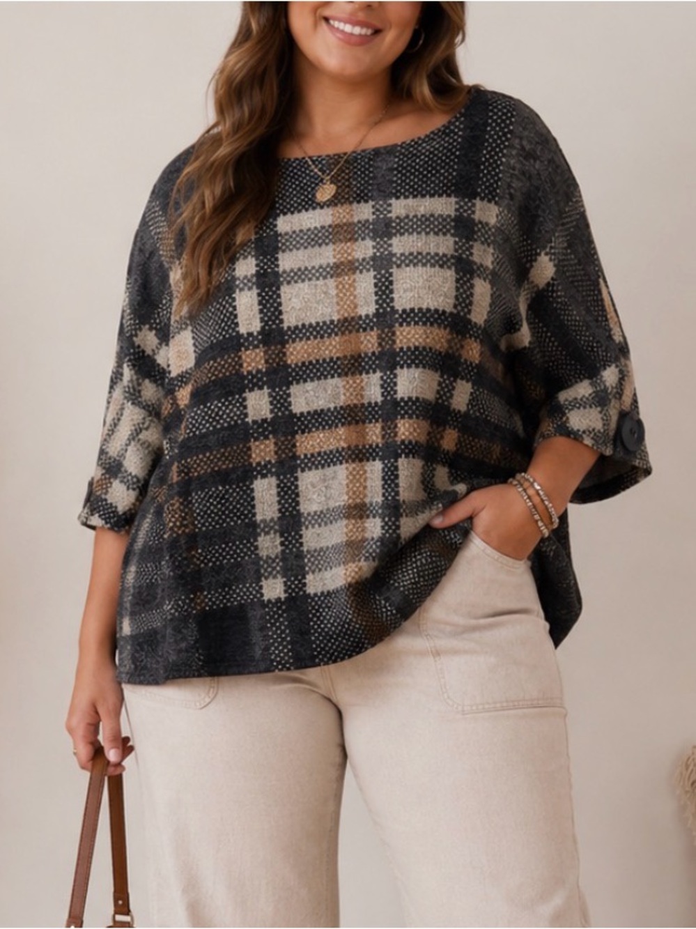 Frank Lyman Cozy Knit Top in Black and Cream
